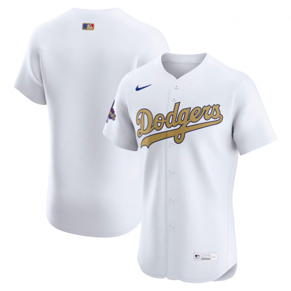 Men's Los Angeles Dodgers Blank Nike White 2025 Gold Collection Elite Jersey