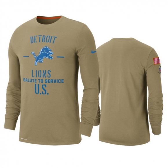 Men's Detroit Lions Tan 2019 Salute to Service Sideline Performance Long Sleeve Shirt