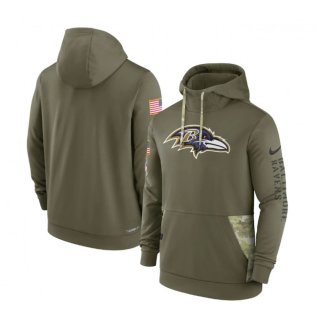 Men's Baltimore Ravens 2022 Olive Salute to Service Therma Performance Pullover Hoodie