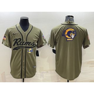 Men's Los Angeles Rams Olive Salute to Service Team Big Logo Cool Base Stitched Baseball Jersey
