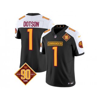 Men's Washington Commanders #1 Jahan Dotson Black/White 2023 F.U.S.E. 90th Anniversary Vapor Limited Stitched Football Jersey