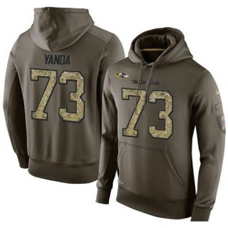 NFL Men's Nike Baltimore Ravens #73 Marshal Yanda Stitched Green Olive Salute To Service KO Performance Hoodie