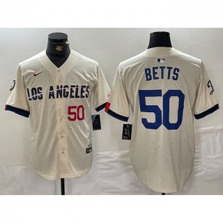 Men's Los Angeles Dodgers #50 Mookie Betts Cream Stitched Baseball Jersey