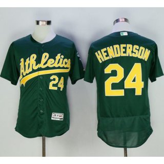 Athletics #24 Rickey Henderson Green Flexbase Authentic Collection Cooperstown Stitched MLB Jersey