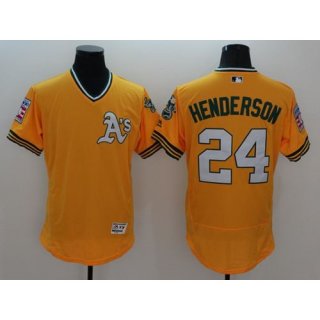 Athletics #24 Rickey Henderson Yellow Flexbase Authentic Collection Cooperstown Stitched MLB Jersey