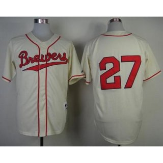 Brewers #27 Carlos Gomez Cream 1948 Turn Back The Clock Stitched MLB Jersey