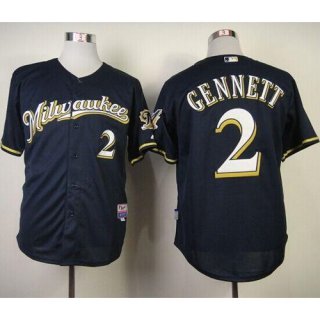 Brewers #2 Scooter Gennett Navy Blue Alternate Road Cool Base Stitched MLB Jersey