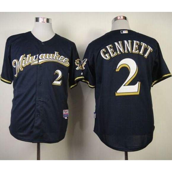 Brewers #2 Scooter Gennett Navy Blue Alternate Road Cool Base Stitched MLB Jersey