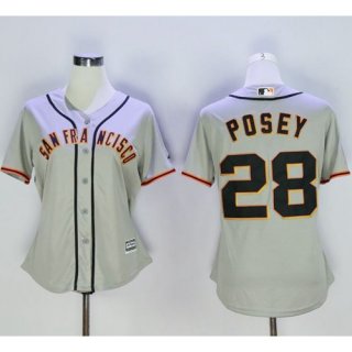 Giants #28 Buster Posey Grey Women's Road Stitched MLB Jersey