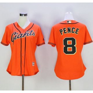 Giants #8 Hunter Pence Orange Women's Alternate Stitched MLB Jersey