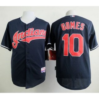 indians #10 Yan Gomes Navy Blue Cool Base Stitched MLB Jersey