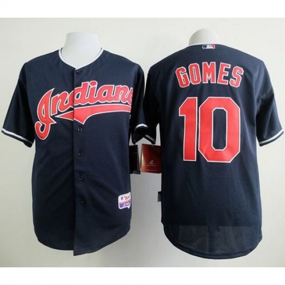 indians #10 Yan Gomes Navy Blue Cool Base Stitched MLB Jersey