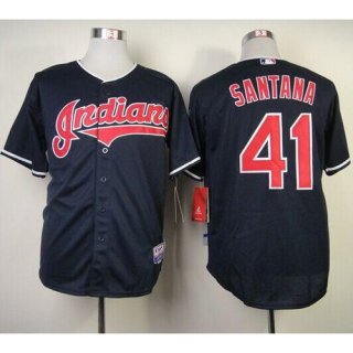 indians #41 Carlos Santana Navy Blue Cool Base Stitched MLB Jersey