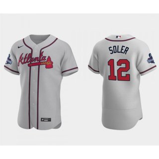 Men's Atlanta Braves #12 Jorge Soler 2021 Grey World Series Champions Flex Base Stitched Jersey