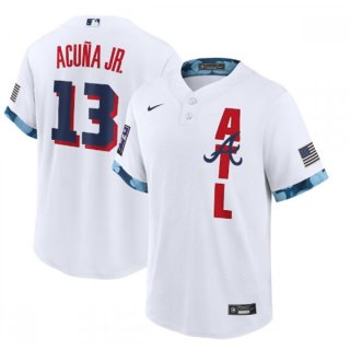 Men's Atlanta Braves #13 Ronald Acuna Jr. 2021 White All-Star Cool Base Stitched MLB Jersey
