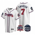 Men's Atlanta Braves #7 Dansby Swanson 2021 White World Series With 150th Anniversary Patch Cool Base Stitched Jersey