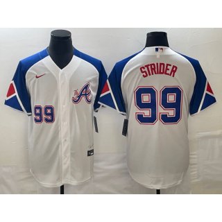 Men's Atlanta Braves #99 Spencer Strider White 2023 City Connect Cool Base With Patch Stitched Baseball Jersey