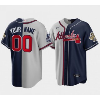 Men's Atlanta Braves Customized Gray Navy Two tone Split Cool Base Stitched Jersey