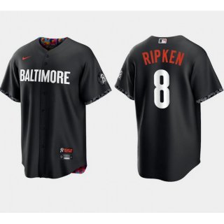 Men's Baltimore Orioles #8 Cal Ripken Jr. Black 2023 City Connect Cool Base Stitched Baseball Jersey