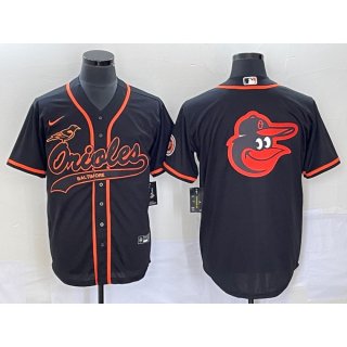 Men's Baltimore Orioles Black Team Big Logo Cool Base Stitched Jersey
