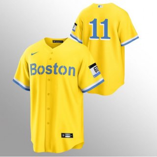 Men's Boston Red Sox #11 Rafael Devers Gold 2021 City Connect Stitched MLB Jersey