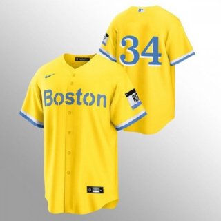 Men's Boston Red Sox #34 David Ortiz Gold 2021 City Connect Stitched MLB Jersey