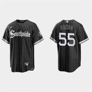 Men's Chicago White Sox #55 Carlos Rodon Black 2021 City Connect Cool Base Stitched Jersey