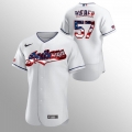 Men's Cleveland indians #57 Shane Bieber White 2020 Stars & Stripes Flex Base Stitched Jersey