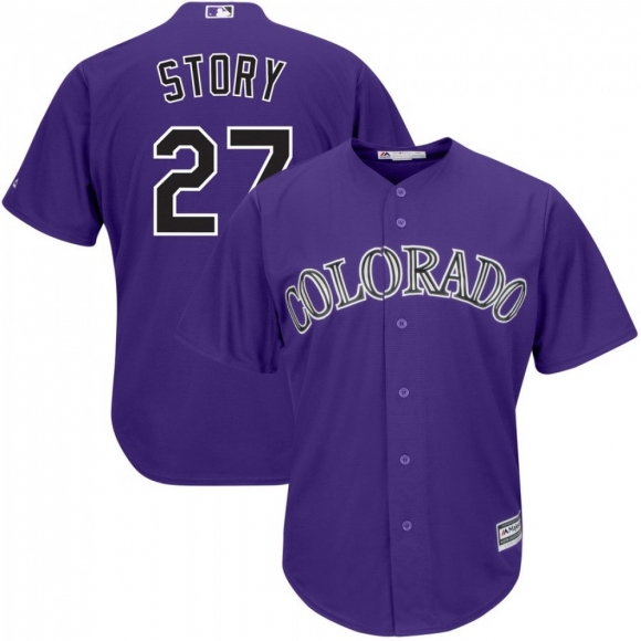 Men's Colorado Rockies #27 Trevor Story Purple Cool Base Stitched MLB Jersey