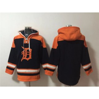 Men's Detroit Tigers Blank Black/Orange Lace-Up Pullover Hoodie