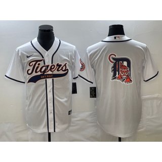 Men's Detroit Tigers White Team Big Logo Cool Base Stitched Jersey