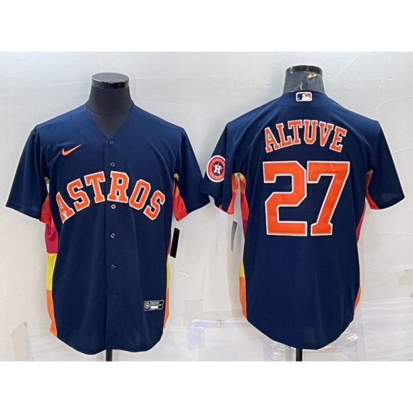 Men's Houston Astros #27 Jose Altuve Navy With Patch Cool Base Stitched Jersey