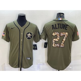 Men's Houston Astros #27 Jose Altuve Olive Salute To Service Cool Base Stitched Jersey