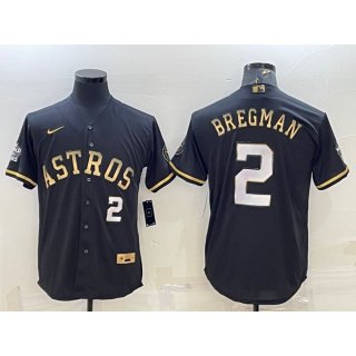 Men's Houston Astros #2 Alex Bregman Black Gold 2022 World Series Stitched Baseball Jersey