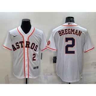 Men's Houston Astros #2 Alex Bregman White With Patch Cool Base Stitched Jersey