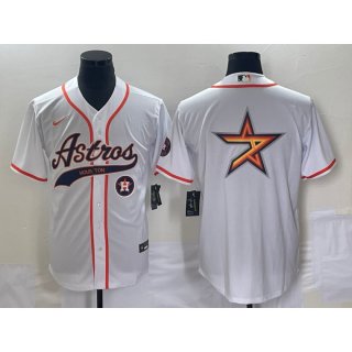 Men's Houston Astros White Team Big Logo With Patch Cool Base Stitched Baseball Jersey