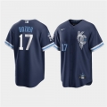 Men's Kansas City Royals #17 Hunter Dozier 2022 Navy City Connect Cool Base Stitched Jersey