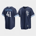 Men's Kansas City Royals #41 Carlos Santana 2022 Navy City Connect Cool Base Stitched Jersey
