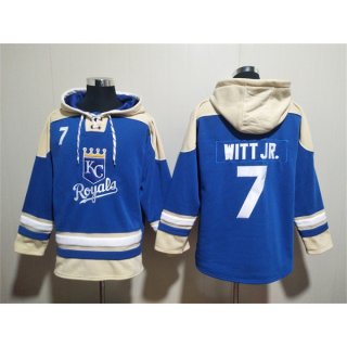 Men's Kansas City Royals #7 Bobby Witt Jr. Blue Ageless Must-Have Lace-Up Pullover Hoodie