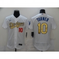Men's Los Angeles Dodgers #10 Justin Turner 2021 White Gold Sttiched Jersey