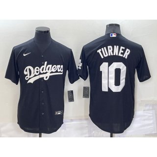 Men's Los Angeles Dodgers #10 Justin Turner Black Cool Base Stitched Jersey
