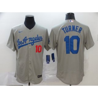 Men's Los Angeles Dodgers #10 Justin Turner Grey Flex Base Stitched MLB Jersey