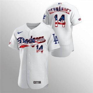 Men's Los Angeles Dodgers #14 Enrique Hernandez White 2020 Stars & Stripes Flex Base Stitched Jersey