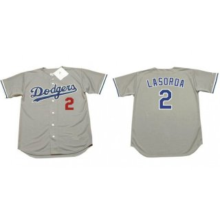 Men's Los Angeles Dodgers #2 Tommy Lasorda Grey Stitched MLB Jersey