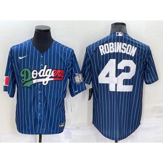 Men's Los Angeles Dodgers #42 Jackie Robinson Navy Mexico World Series Cool Base Stitched Baseball Jersey