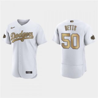 Men's Los Angeles Dodgers #50 Mookie Betts 2022 All-Star White Flex Base Stitched Baseball Jersey