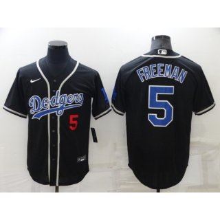 Men's Los Angeles Dodgers #5 Freddie Freeman Black Cool Base Stitched Baseball Jersey