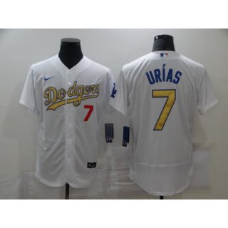 Men's Los Angeles Dodgers #7 Julio Urias 2021 White Gold Sttiched Jersey