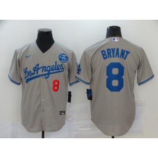 Men's Los Angeles Dodgers #8 Kobe Bryant Grey 2020 KB Patch Cool Base Stitched Jersey