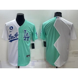 Men's Los Angeles Dodgers Blank 2022 All-Star White/Green Cool Base Stitched Baseball Jersey